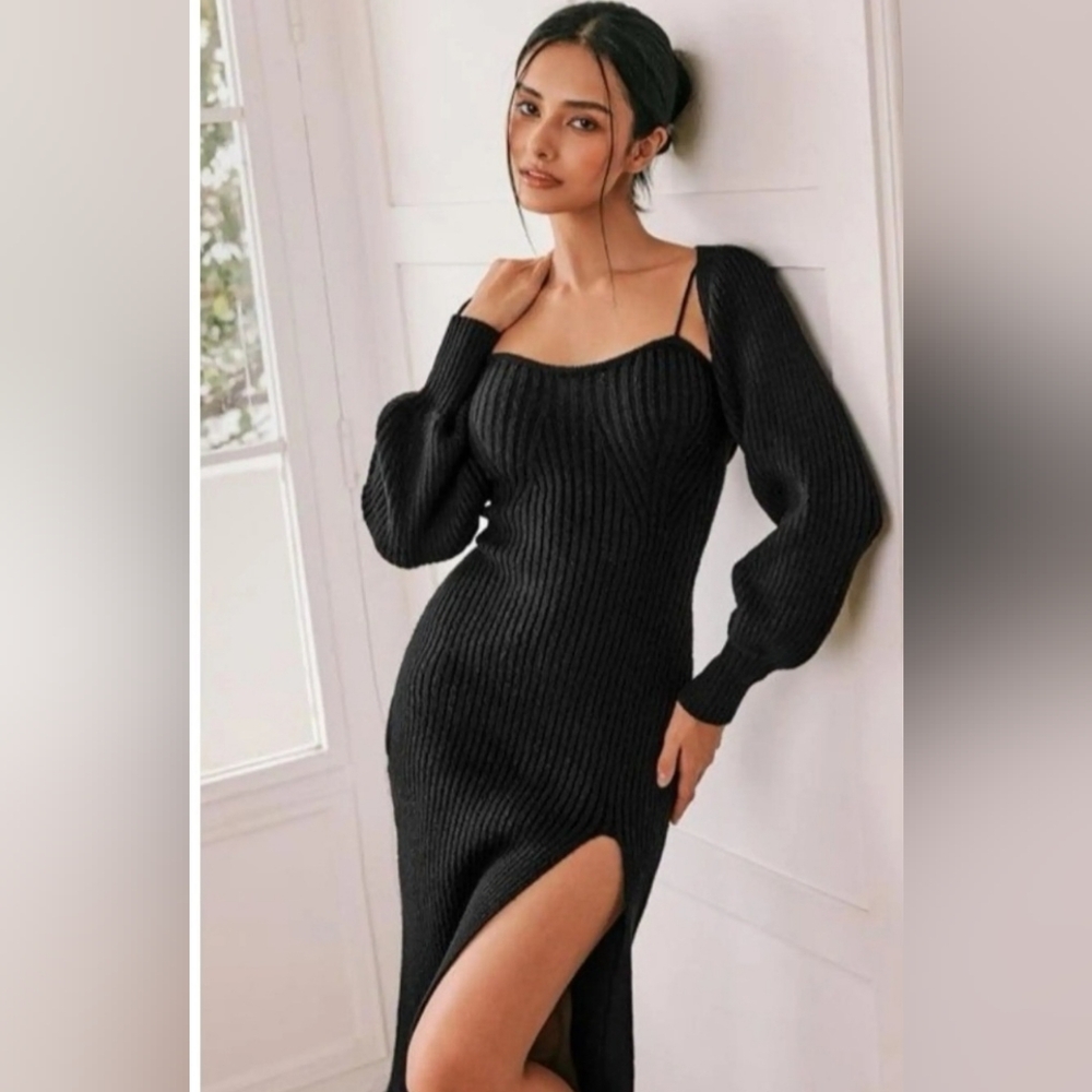New Cider 3x 2 Piece Sweater Dress Set In Black